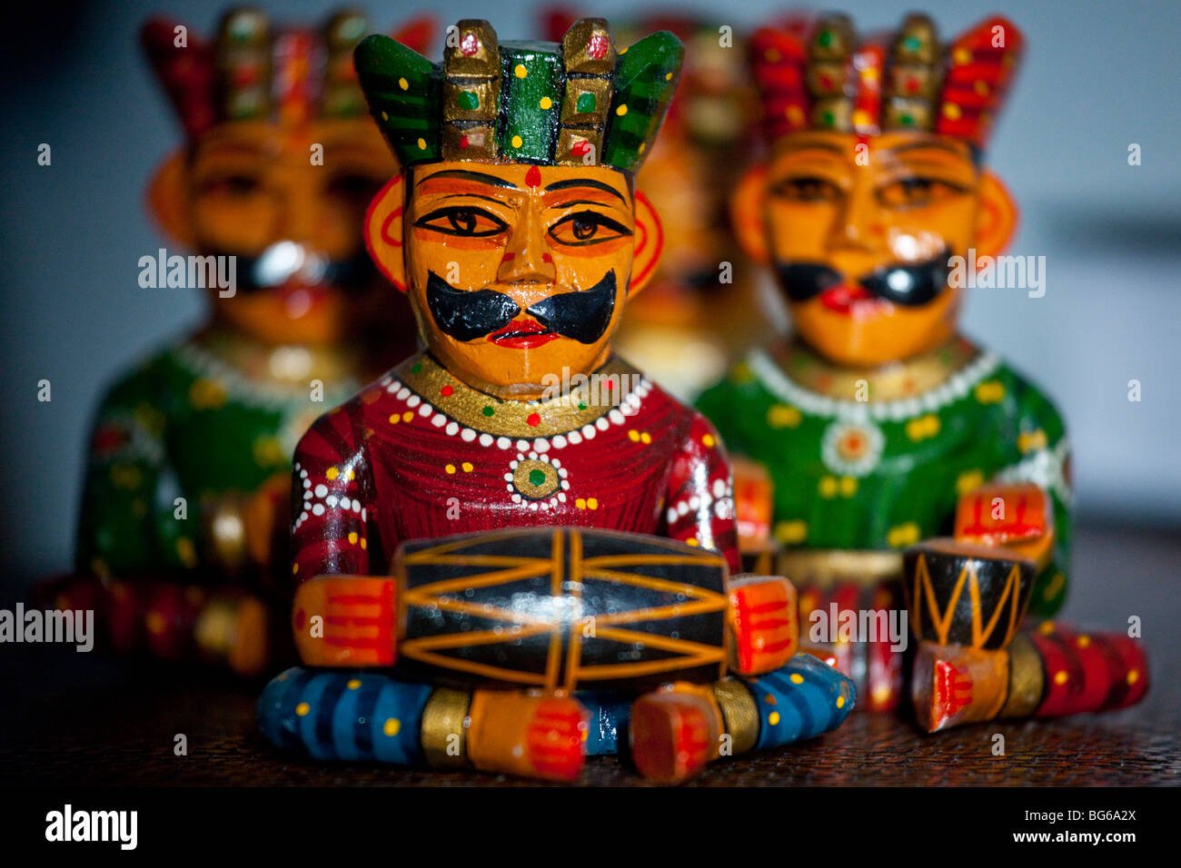 Souvenir wooden drummer Christmas decorations in Delhi India Stock Photo