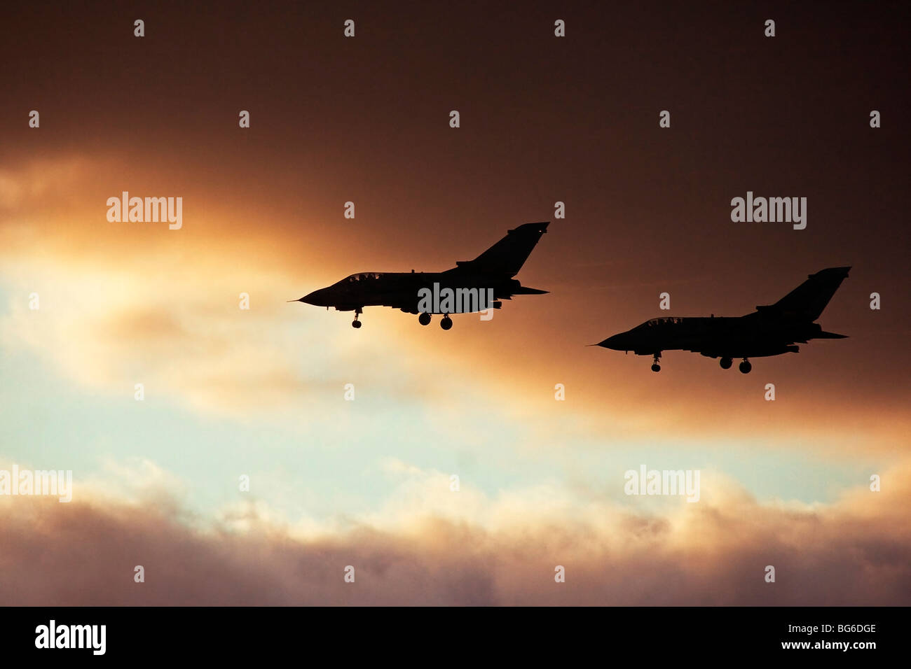 Jets against evening sky, RAF base near Lossiemouth, Moray Shire, Scotland, UK Stock Photo