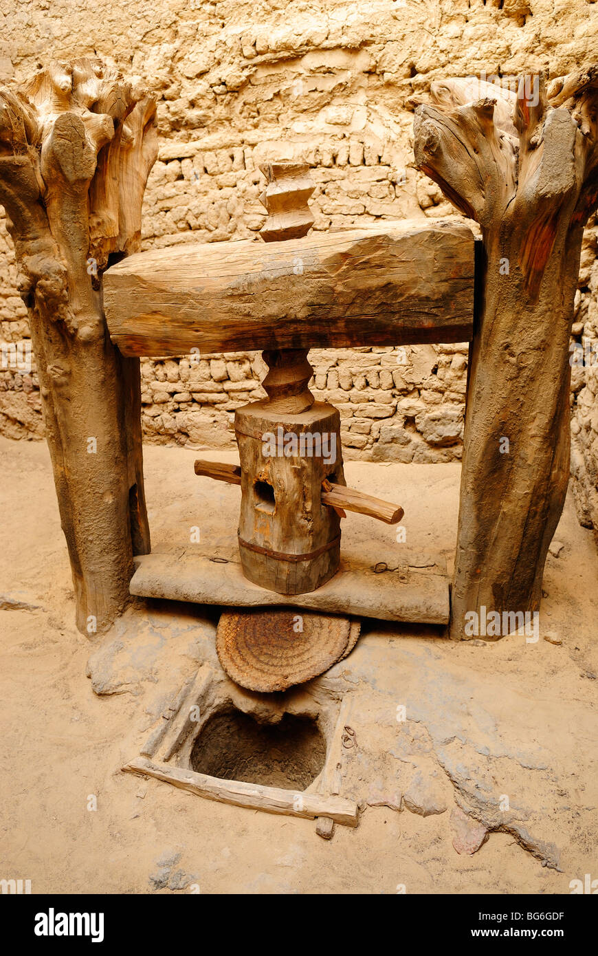 Oil press in the city of Al Qasr in Dakhla oasis, west of Egypt Stock
