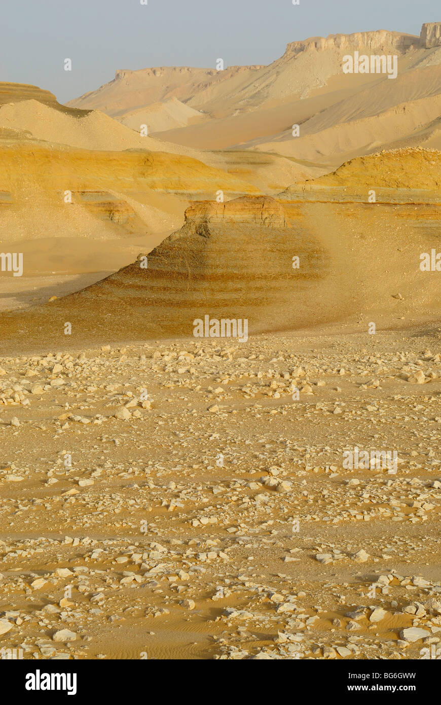 Sandy hills and rocks in the Western desert of Egypt Stock Photo