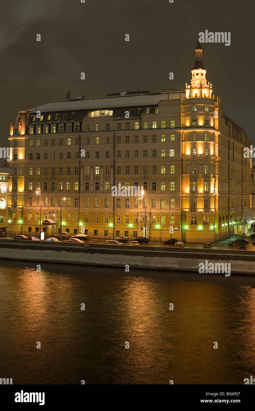 Russian Moscow old Hotel building in the night Stock Photo