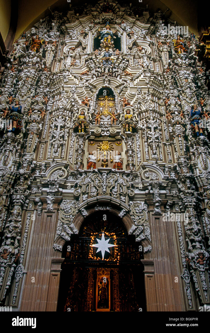 retablo, El Carmen Church, Roman Catholic church, Catholic church, Roman Catholicism, San Luis Potosi, San Luis Potosi State, Mexico Stock Photo