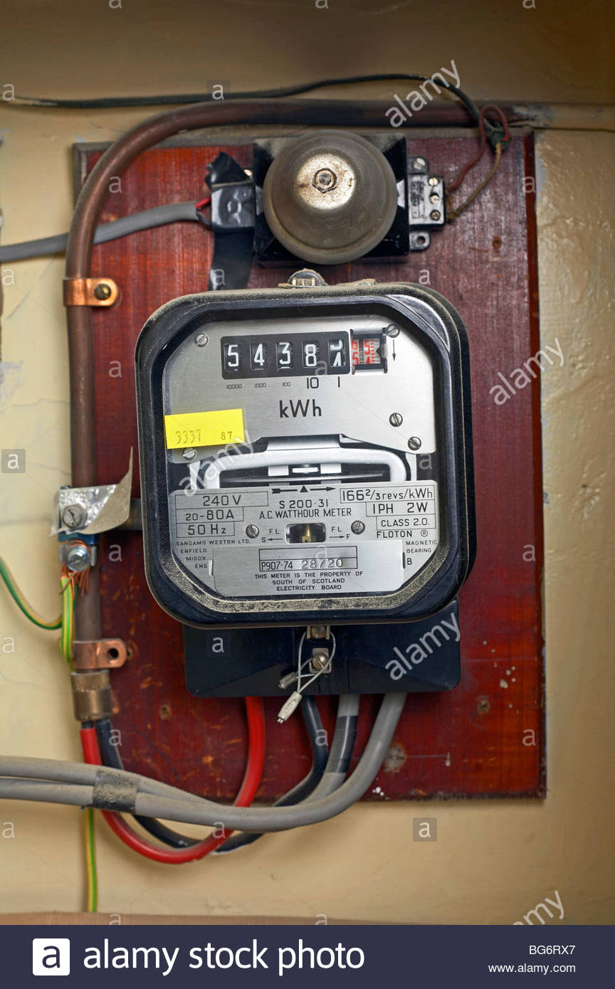 Domestic Electricity meter in a British house Stock Photo