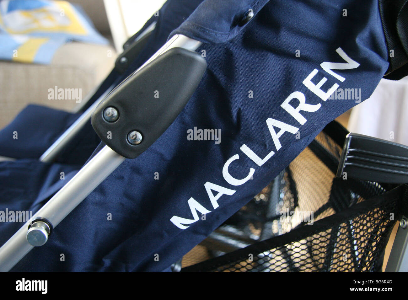 Maclaren stroller hinge involved in recall, shown on a Twin Triumph stroller. Stock Photo