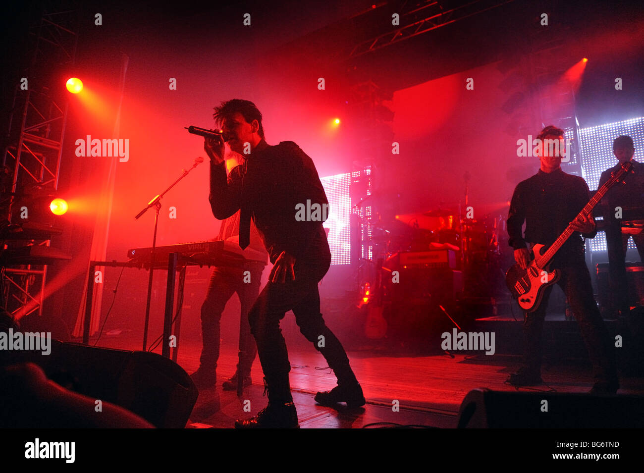 Rock star Gary Numan and his band in concert at Wolverhampton, November 2009 Stock Photo