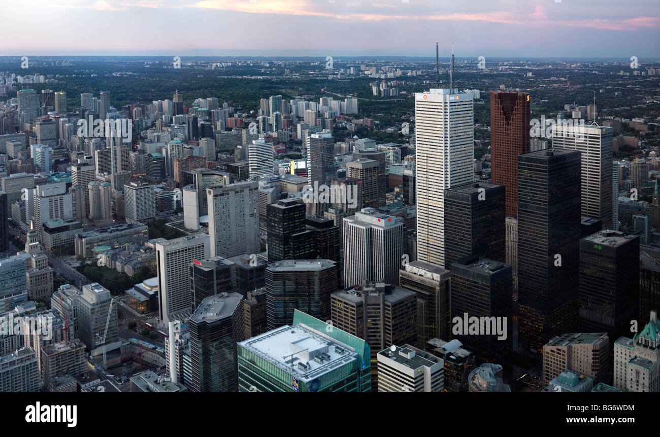 Panoramic view of the city of Toronto downtown at dusk, Ontario, Canada 2009. Stock Photo