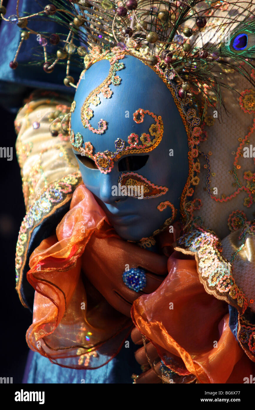 Closeup of the "extra" mask worn by a woman in Venice