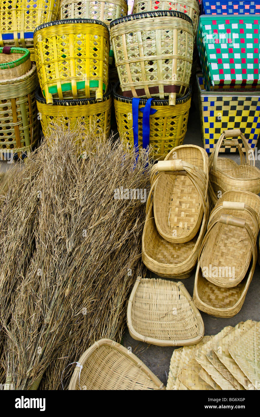 Chinese baskets and brooms Stock Photo