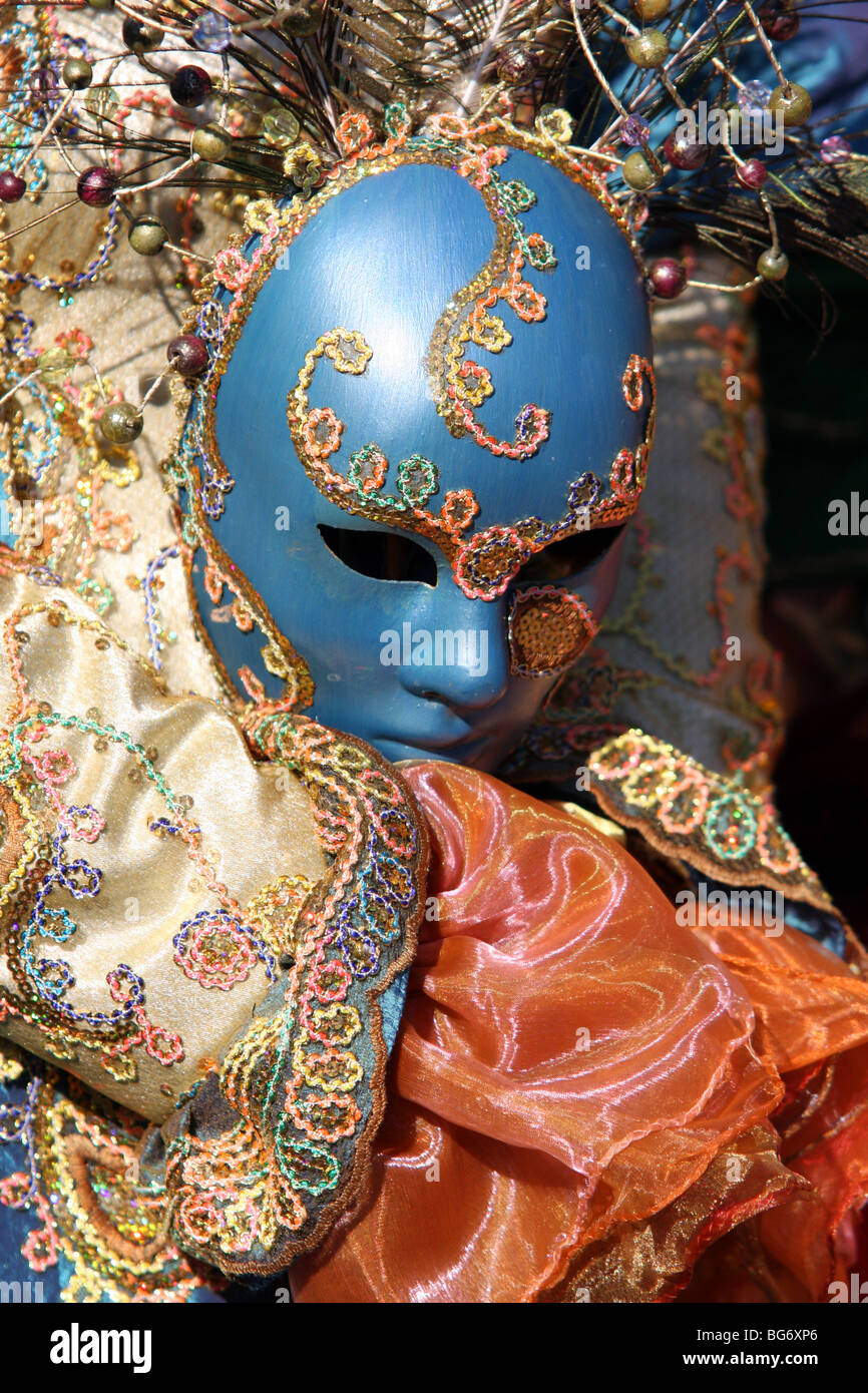 Closeup of the "extra" mask worn by a woman in Venice
