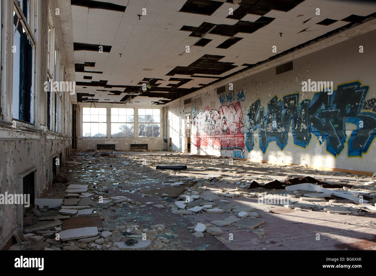 grunge trash decay abandon interior building room Stock Photo