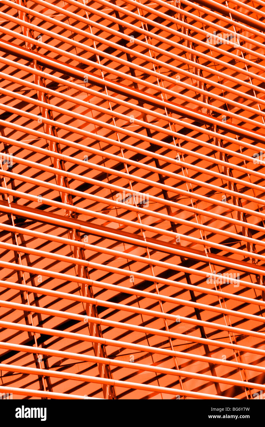 Lines on outside of London office building as abstract pattern picture using manipulated colours England UK Stock Photo