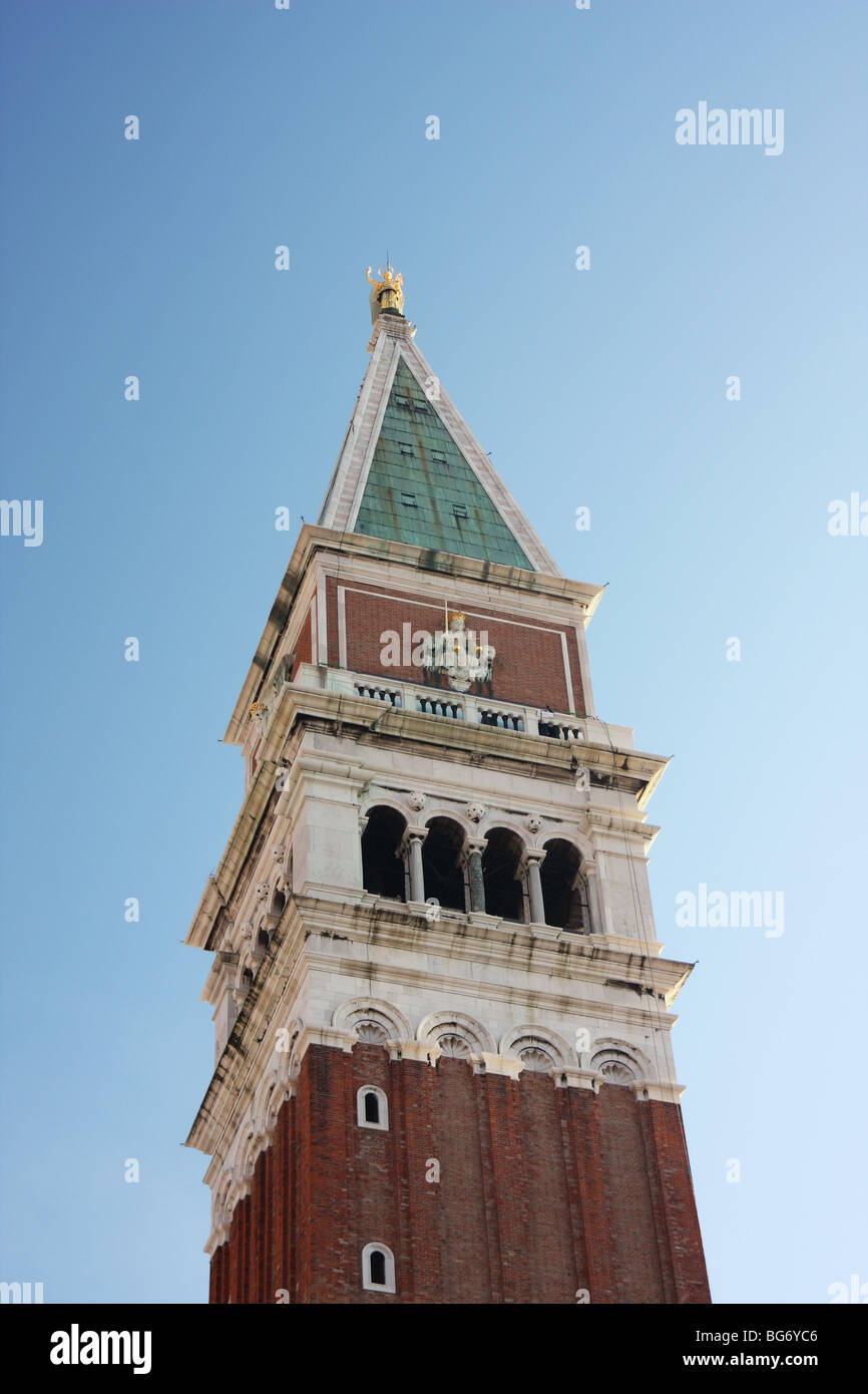 View of the top of Saint Mark's Campanile, Venice, Italy Stock Photo