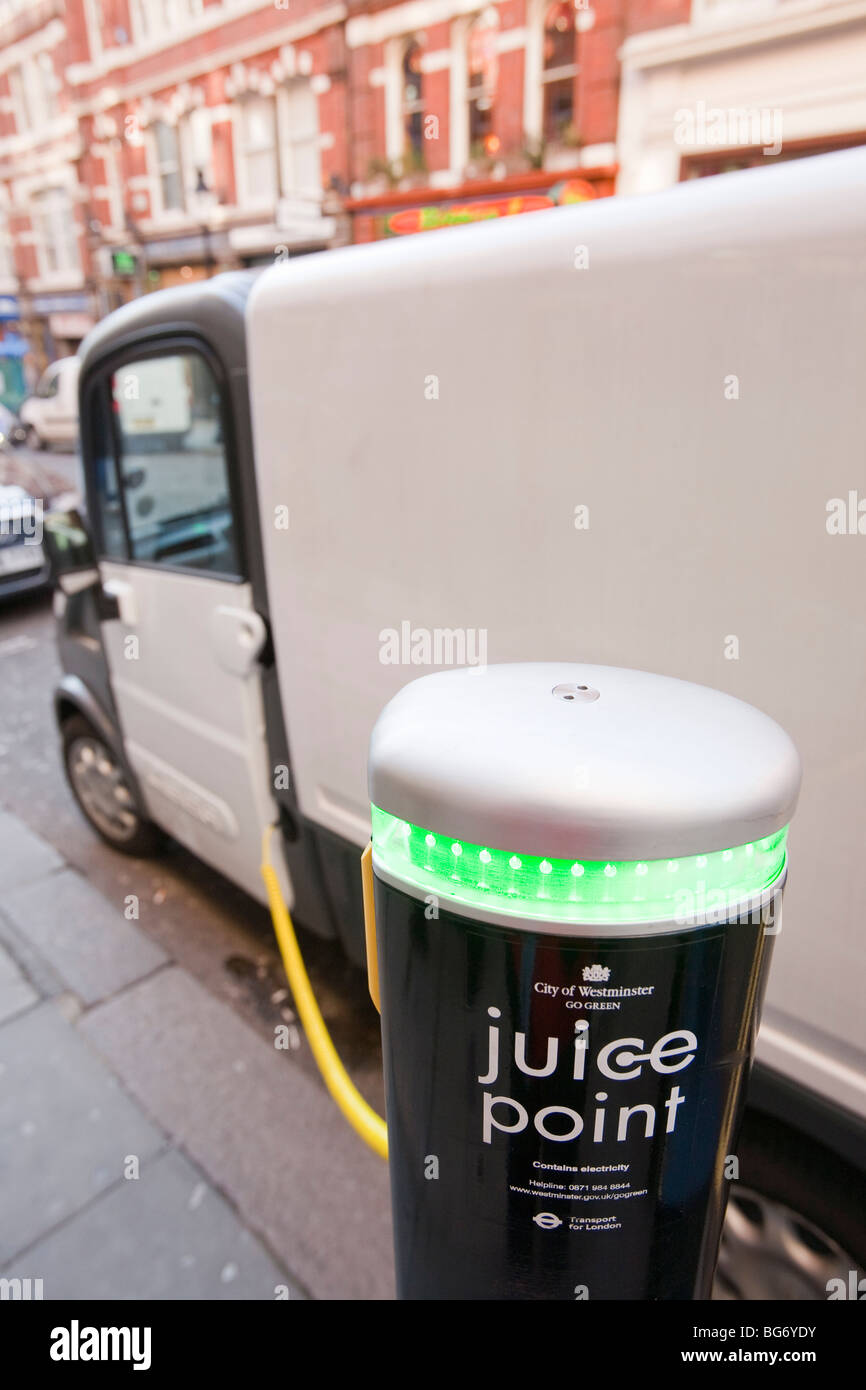 A Mega van electric vehicle re charging at a Juice Point electric vehicle charging point in westminster, london, UK. Stock Photo