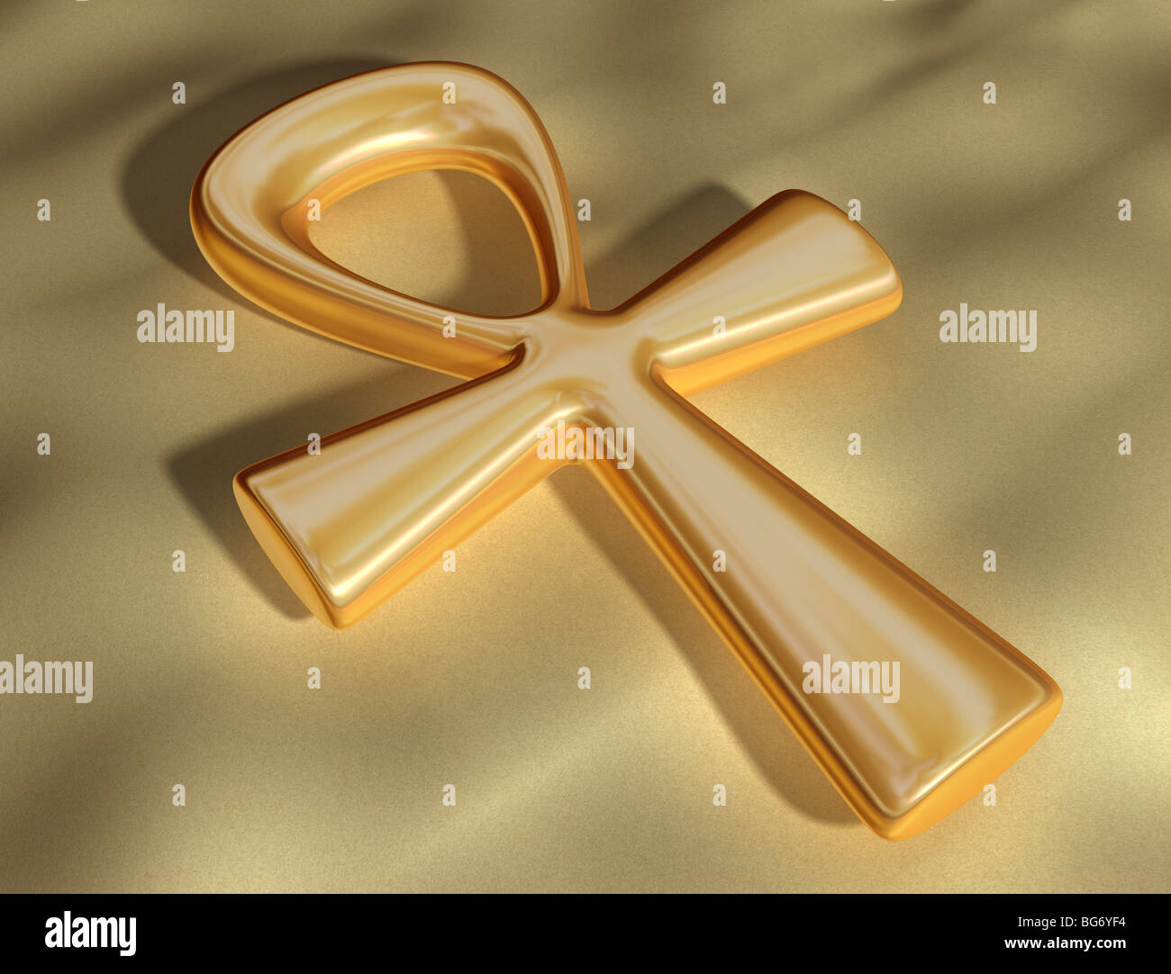 Original illustration of an ancient Egyptian Ankh lying in the sand Stock Photo