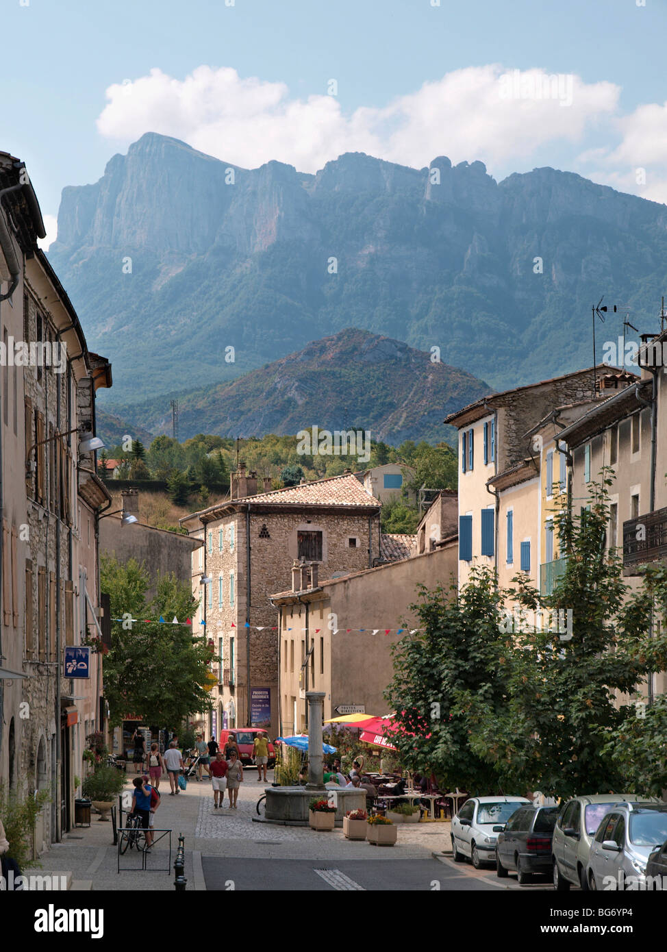 Saillans village view in holidays, Drome Stock Photo Alamy