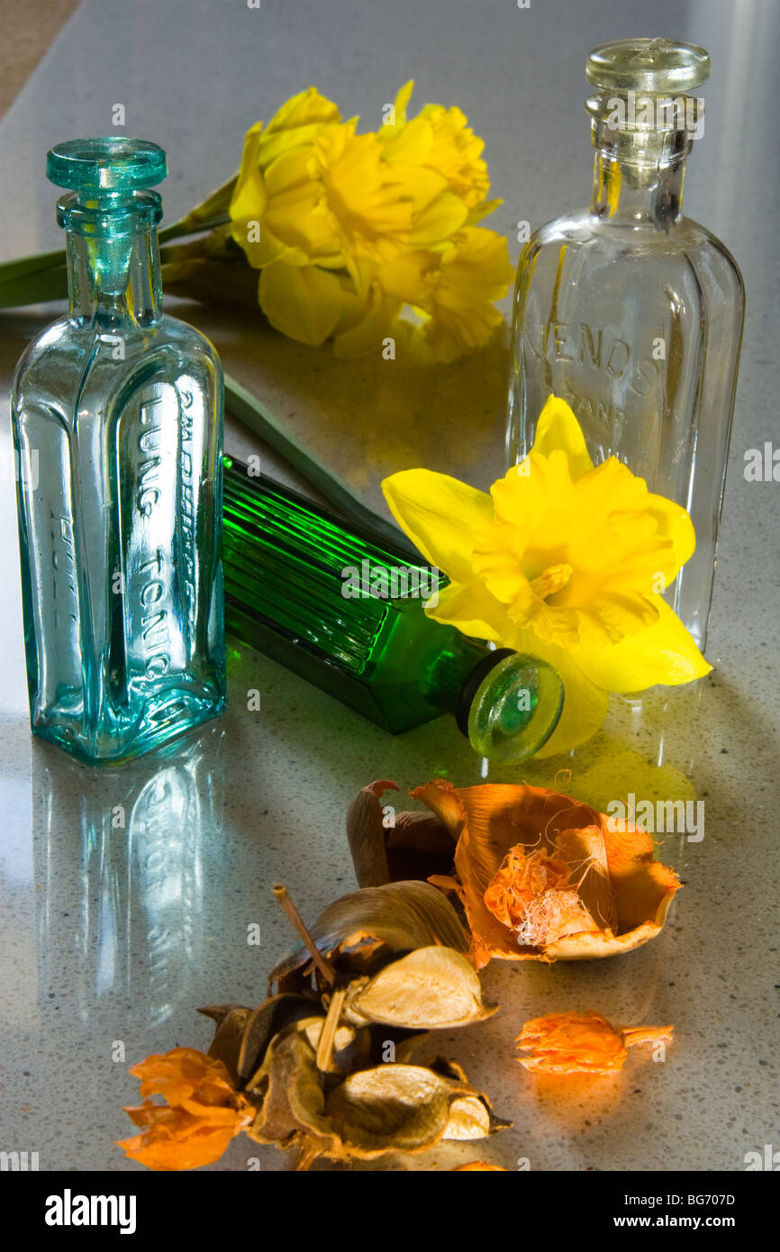 Daffodils with medicine bottles Stock Photo Alamy