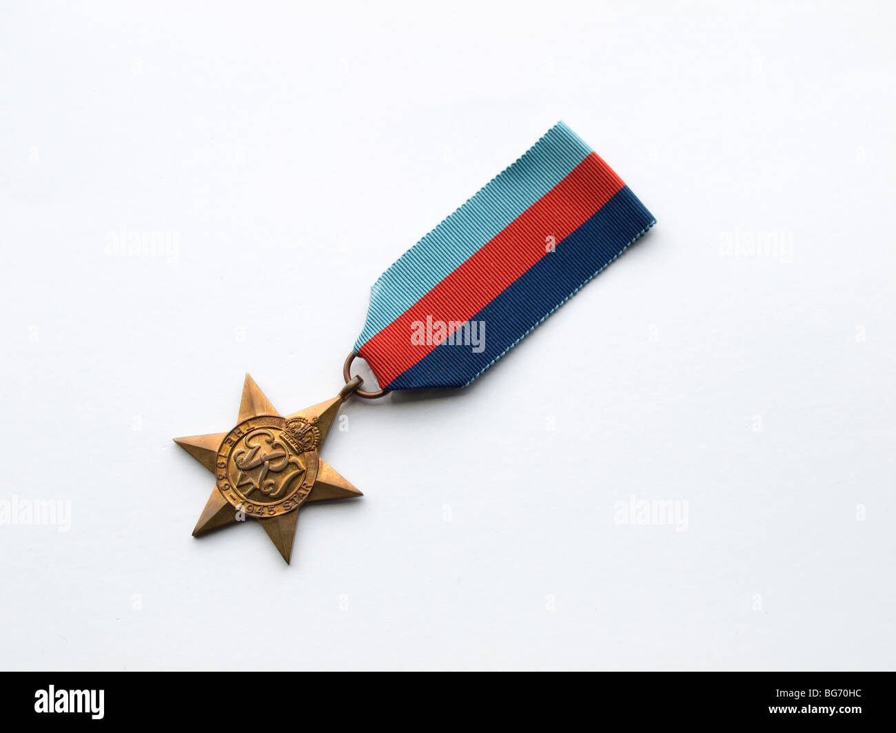 The 1393-1945 Star a World War 2 Medal awarded to British and Commonwealth Troops on a white background Stock Photo
