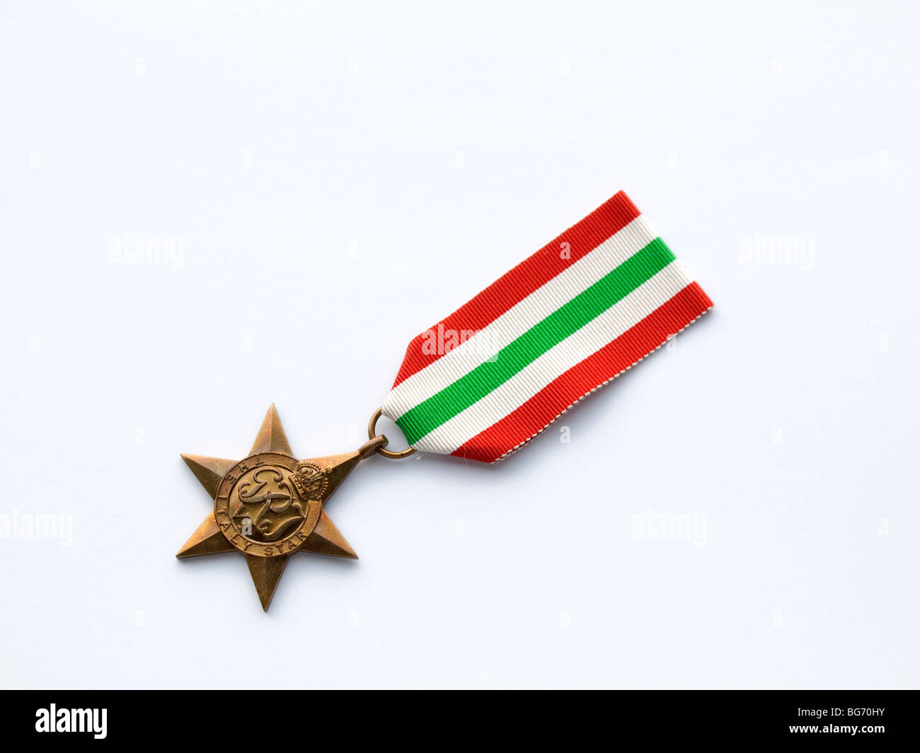 The Italy Star a World War 2 Medal awarded to British and Commonwealth Troops who served in Italy on a white background Stock Photo