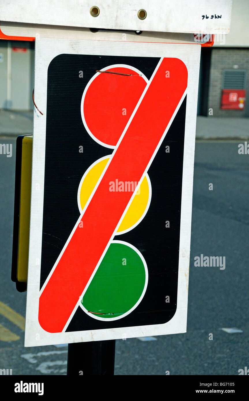 Traffic lights out of order sign London England UK Stock Photo