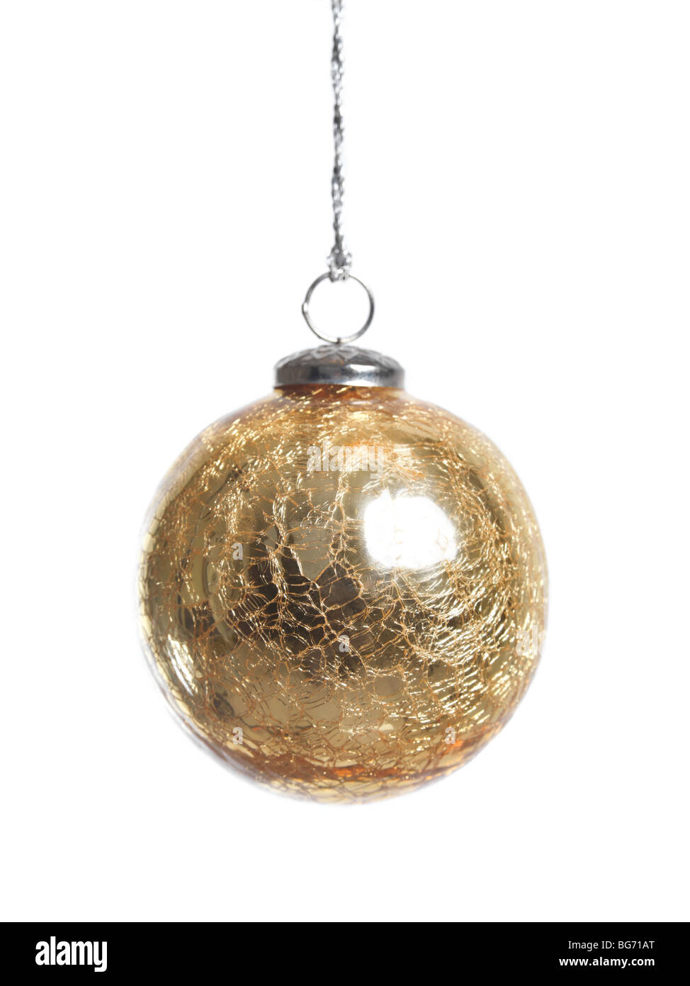 Christmas decoration golden glass ball isolated on white background Stock Photo