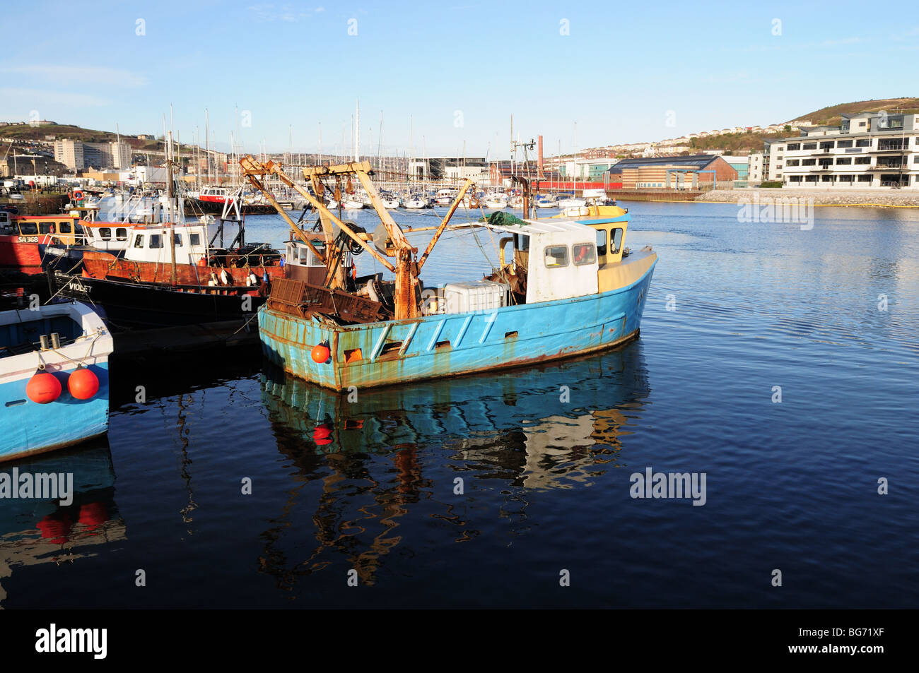 Fishing Boats Swansea Marina West Wales Cymru UK GB Stock
