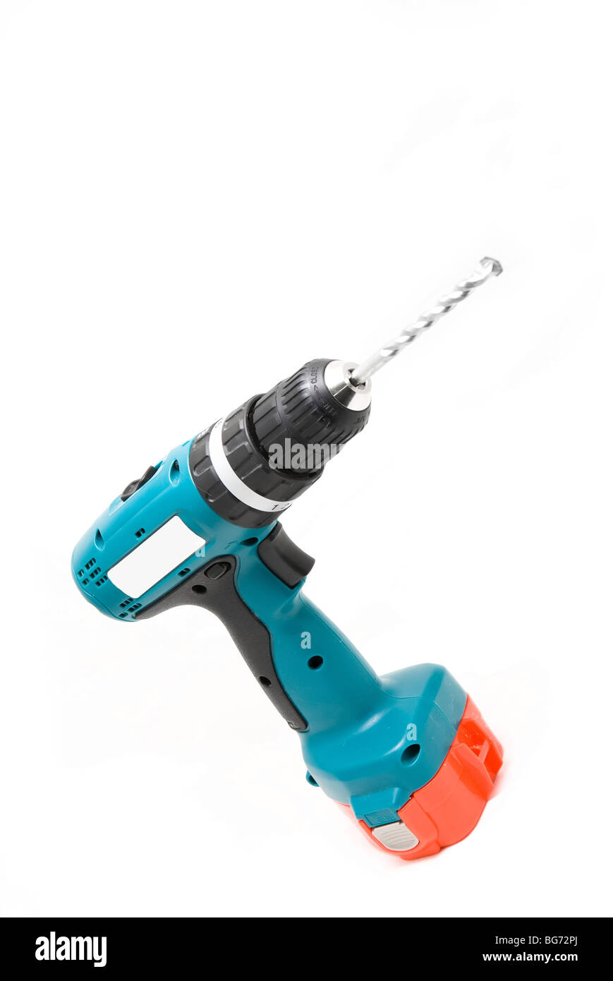 Battery-powered hand drill on the white background Stock Photo