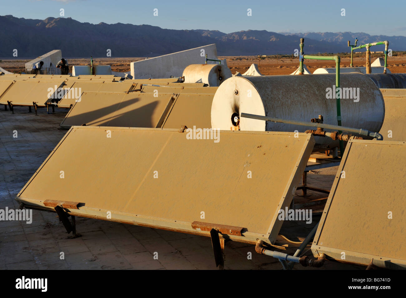 Solar water heating panels on roof, Egypt Stock Photo