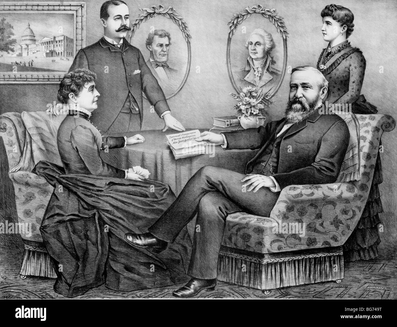 USA President Benjamin Harrison and family in 1889 Stock Photo