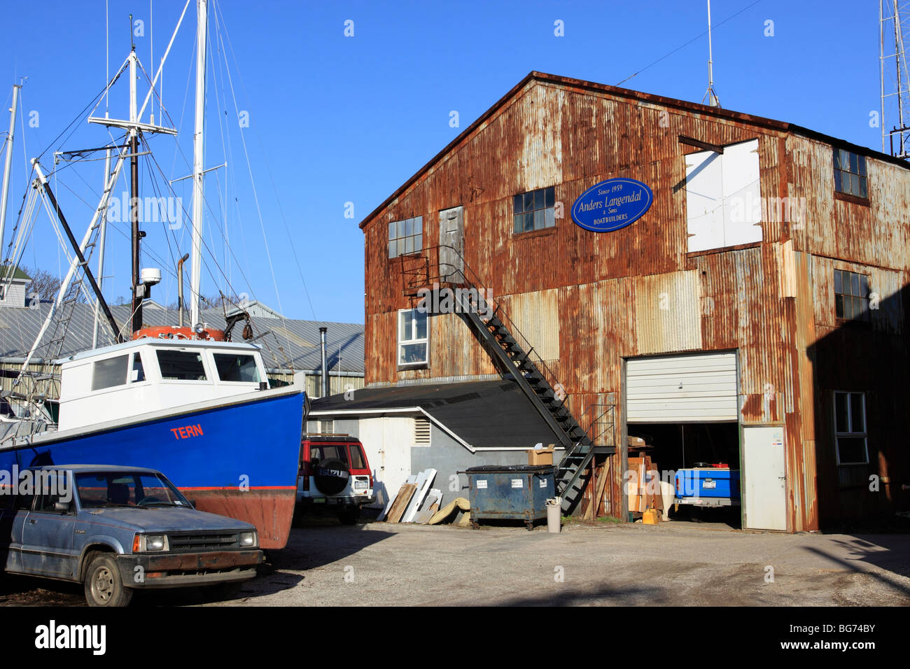 The Anders Langendal and Sons custom wood boat building factory, Greenport, Long Island, NY Stock Photo