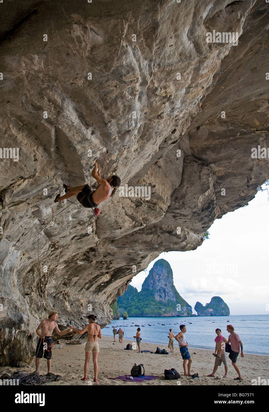 Rock climbing. Hat Ton Sai. Krabi Province. Thailand Stock Photo