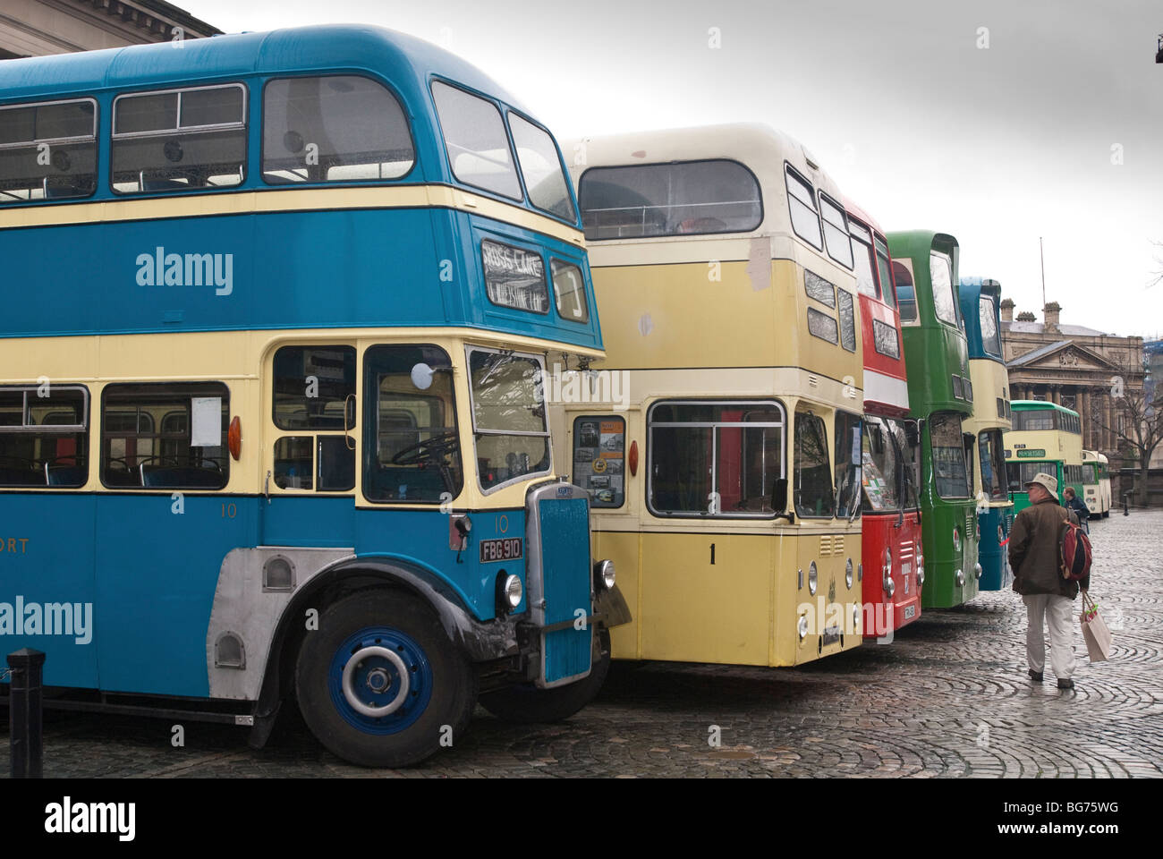 Vintage buses at a Festival to mark the 40th anniversary of the Merseyside Passenger Transport Executive Stock Photo
