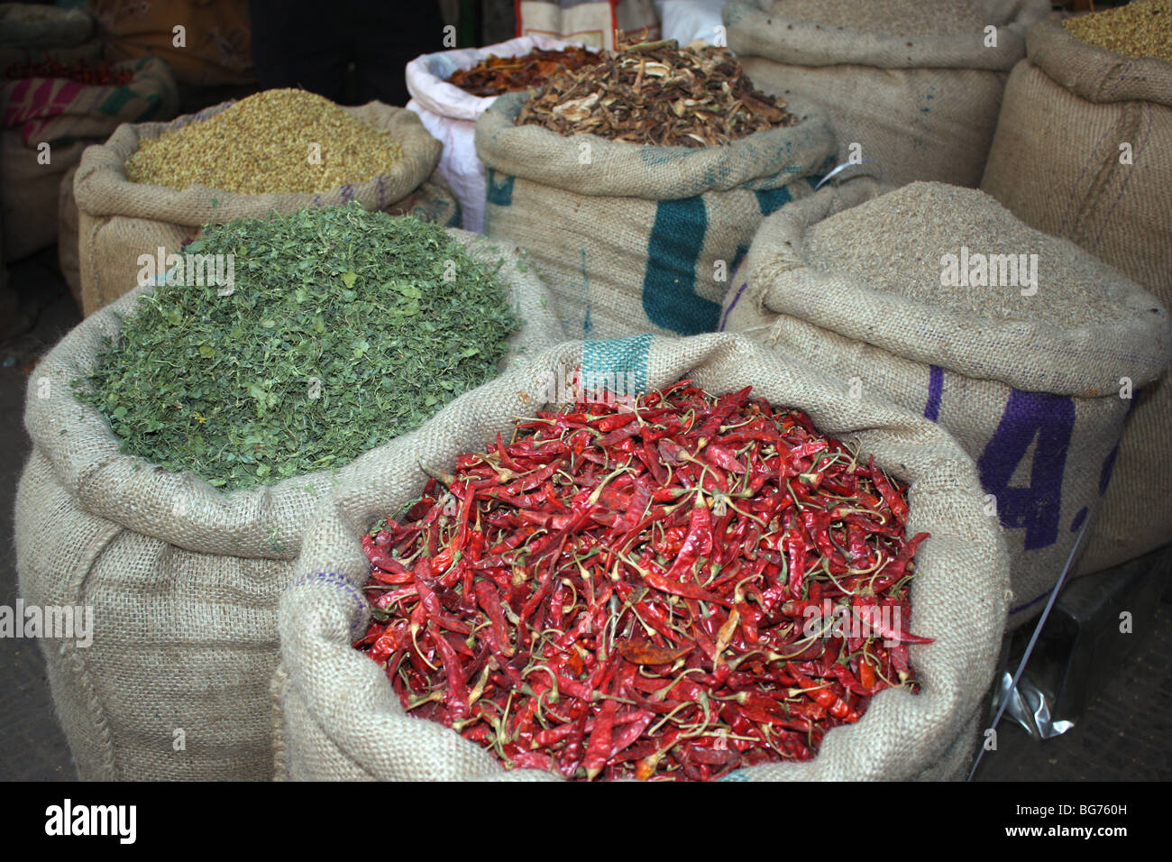 herbs and spices in the commercial district of delhi india Stock Photo