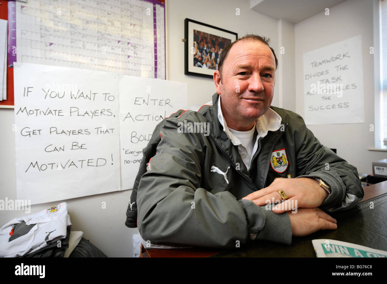 Bristol City FC Manager Gary Johnson in his office at Ashton Gate March 2008 Stock Photo