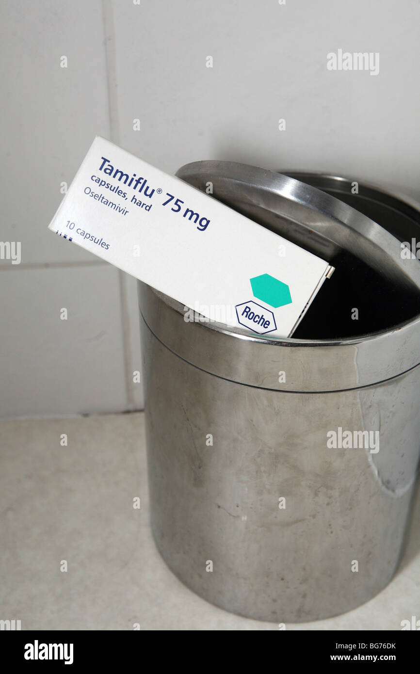 The Tamiflu drug in a waste bin Stock Photo