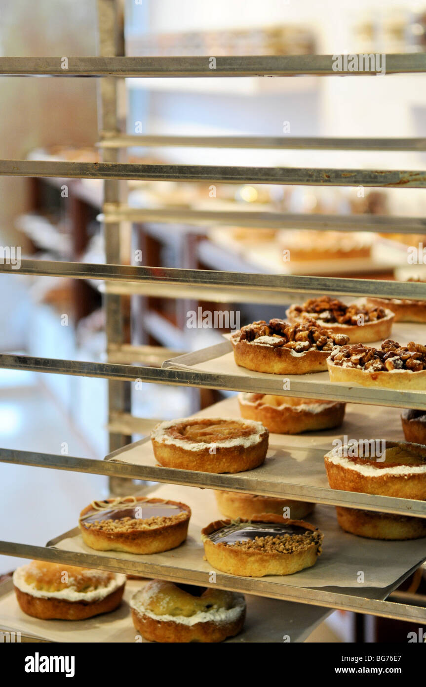 Interior of a bakery shop pies on diplay Stock Photo