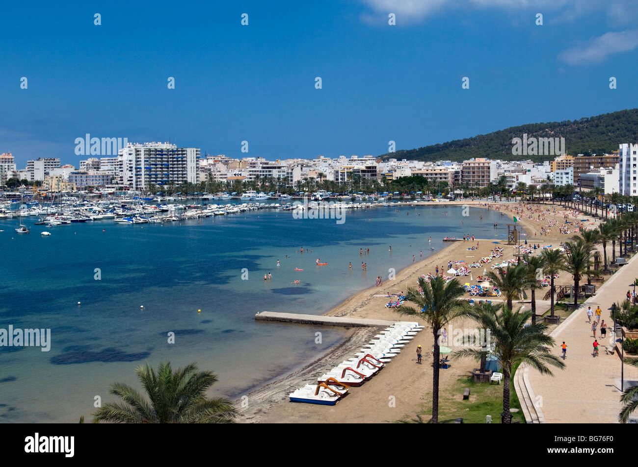 Beach San Antonio Town, Ibiza, Balearics, Spain Stock Photo
