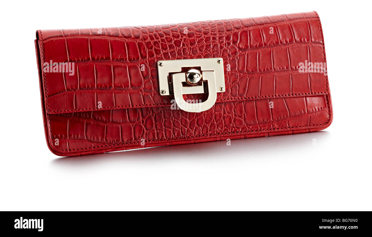 Barzaar Shiny Red Crocodile Leather Clutch Bag 