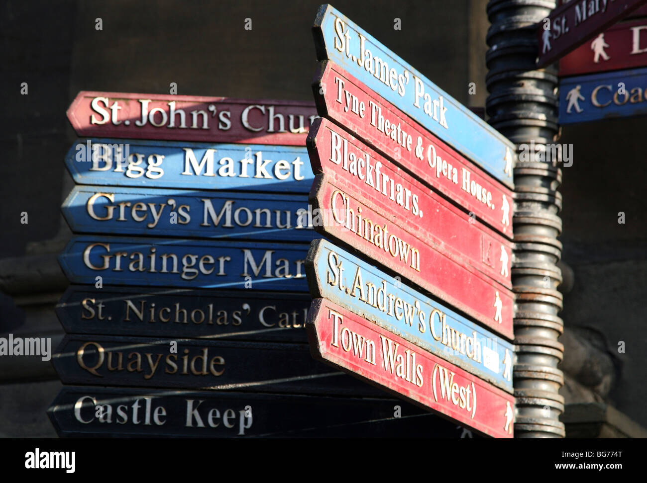 Direction sign in Newcastle city centre Stock Photo