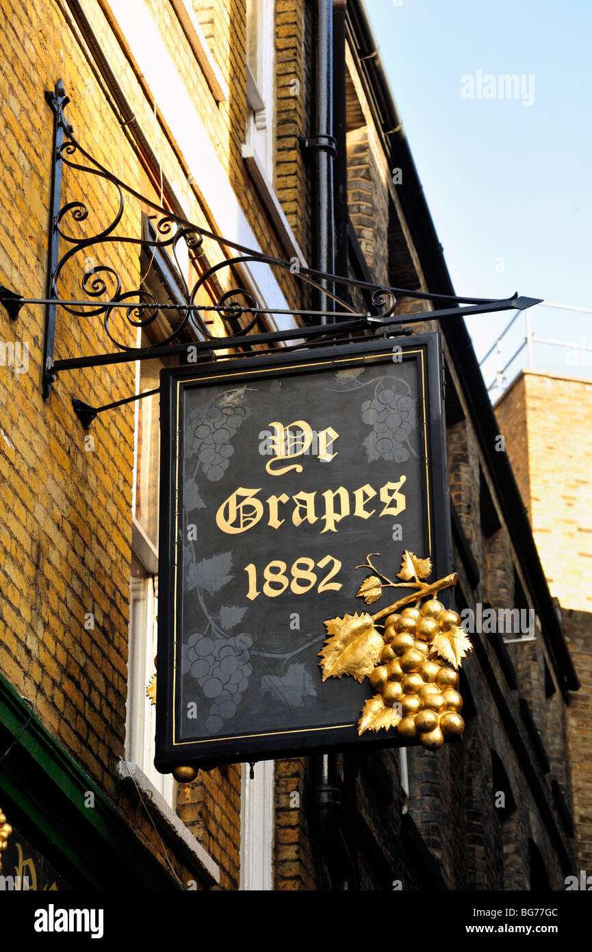 LONDON, UK - NOVEMBER 28, 2009:  Sign for Ye Grapes Pub in Shepherd Market, Mayfair Stock Photo