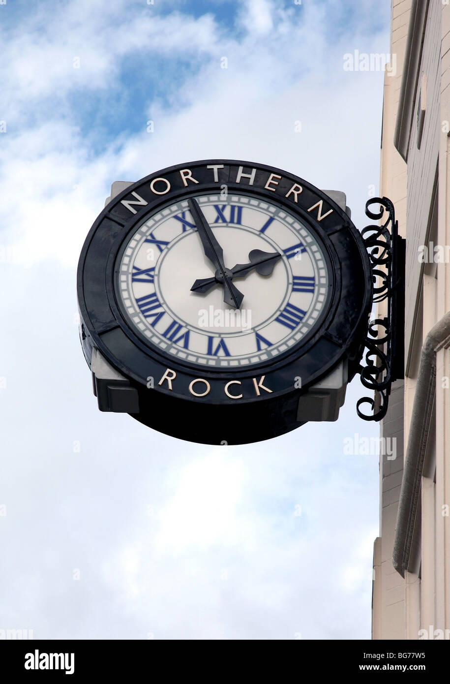 Clock on branch of Northern Rock, Newcastle Stock Photo
