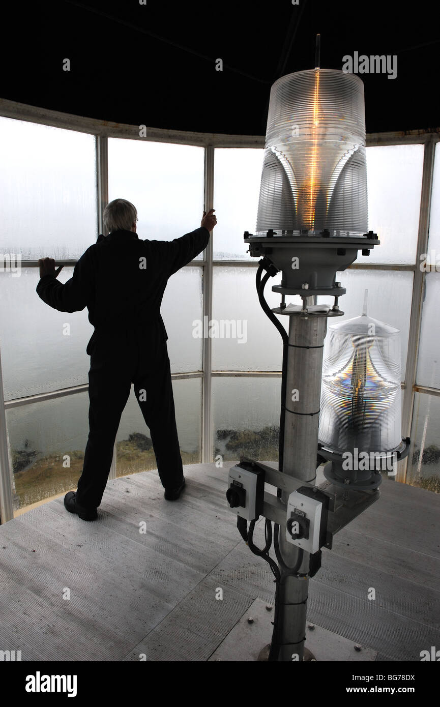 Little Ross Lighthouse lantern maintenance, Kirkcudbright Bay on the