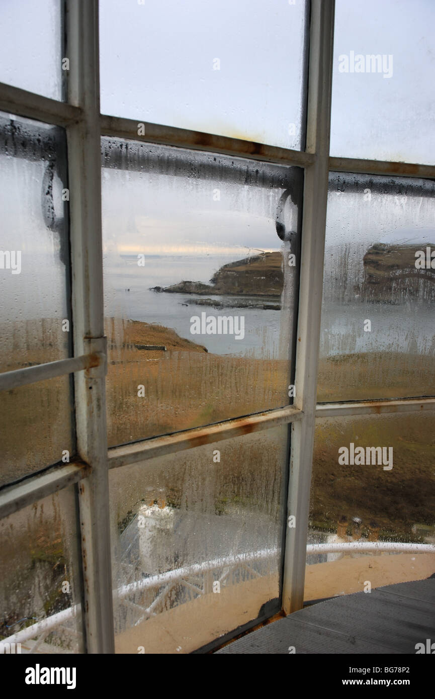 View from lantern house of Little Ross Lighthouse looking towards Meikle Ross, Scotland, UK Stock Photo