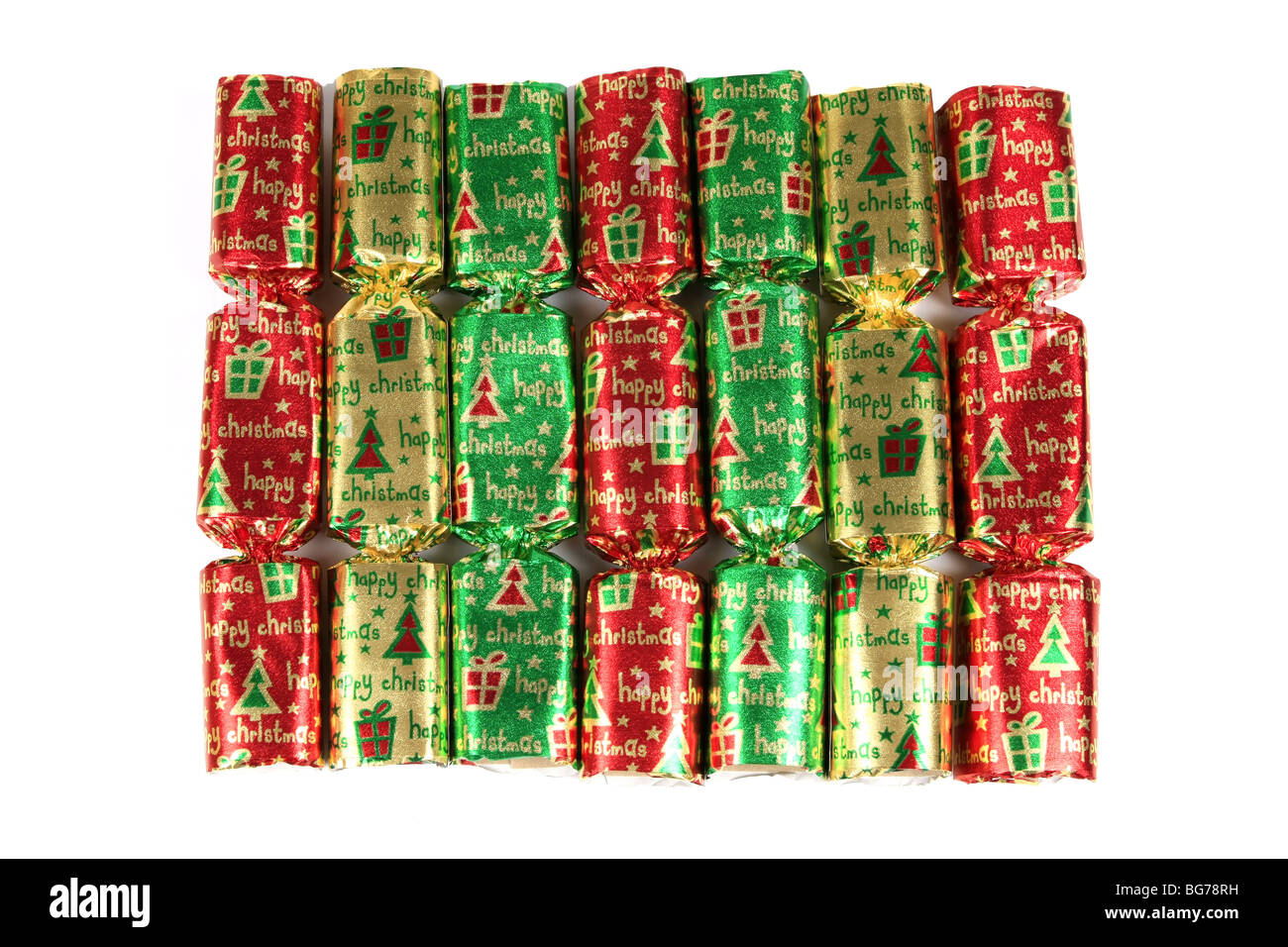 Christmas crackers against a white background Stock Photo Alamy