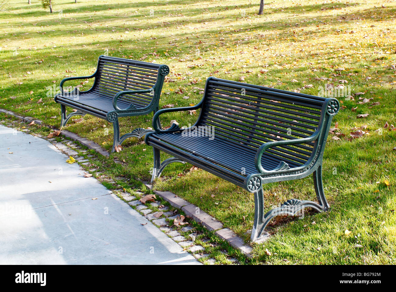 Two Metal Benches In City Parks Stock Photo 27205660 Alamy