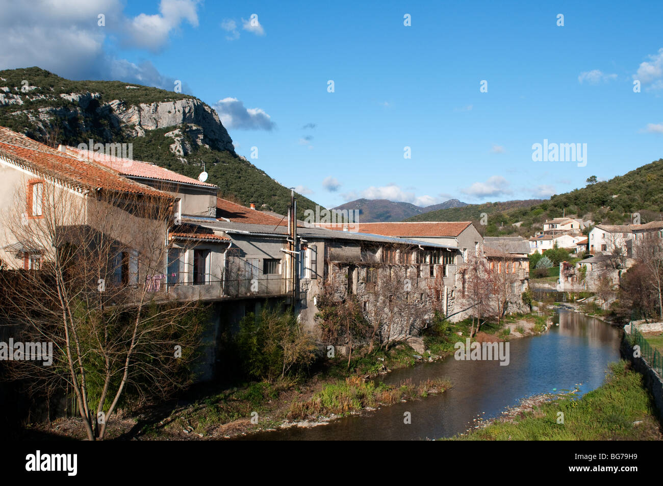 River running through the town of St HippolyteduFort, Gard, South of France Stock Photo Alamy