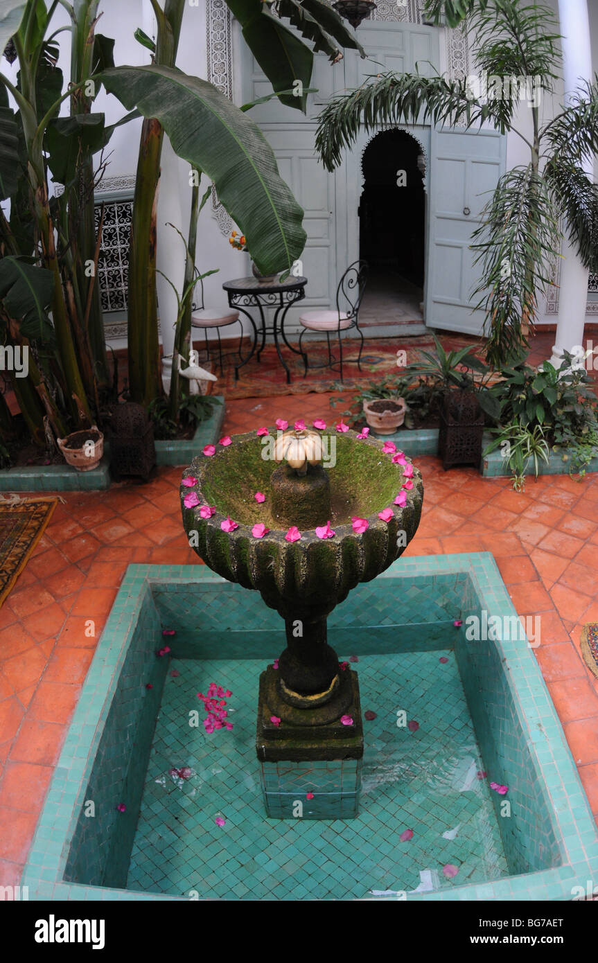 Fountain in the garden of a Riad, Azemmour, Morocco Stock Photo