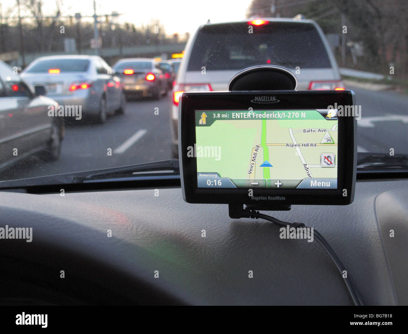 GPS unit in car in busy road traffic Stock Photo Alamy