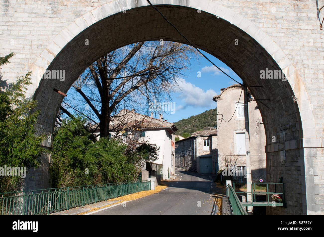 Viaduct arch, St HippolyteduFort, Gard, South of France Stock Photo