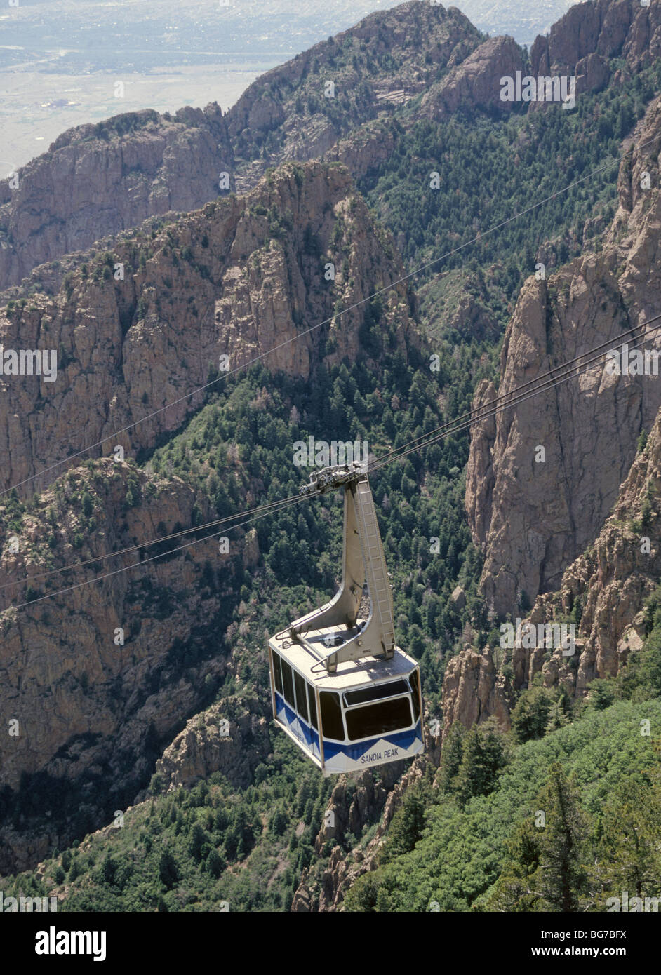 A gondola on the Sandia Peak Tramway, in the Sandia Mountains near Albuquerque, New Mexico Stock Photo