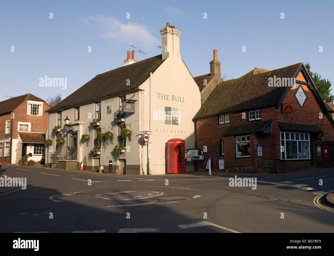 The Bull Pub and the post office, in Ditchling, Sussex, England. Stock Photo